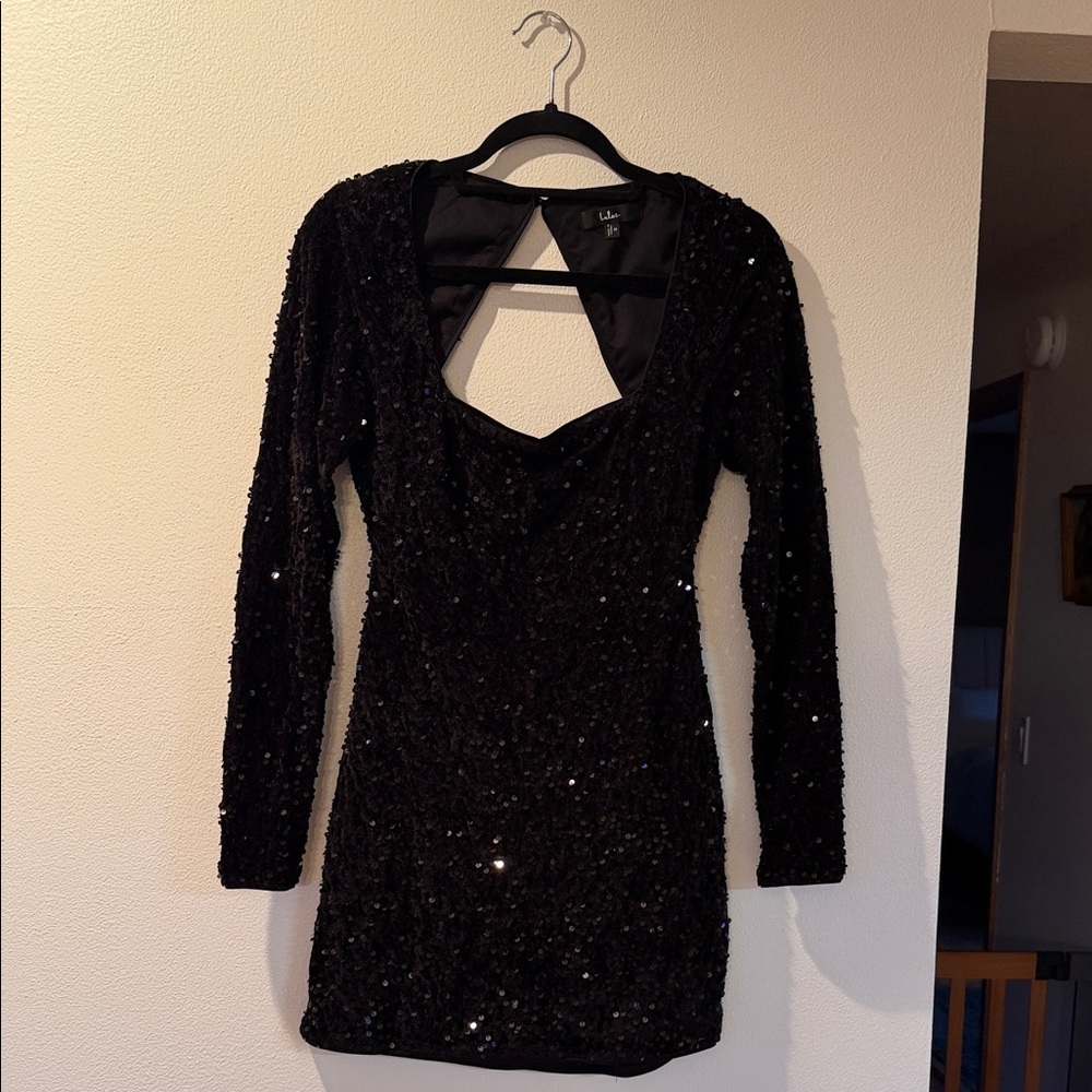 Lulu's Black Sequin Backless Dress